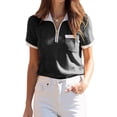 thumbnail image 3 of Women's Knit Short Sleeve Po-Lo Shirts Collared Neck Work Dressy Loose Tops for Summer Business Black XL, 3 of 7