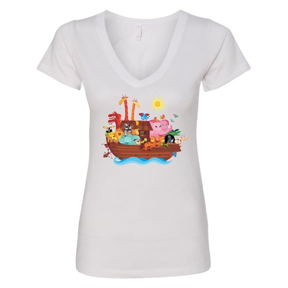 Inktastic Animal Ark Bible Story Christian Women's V-Neck T-Shirt