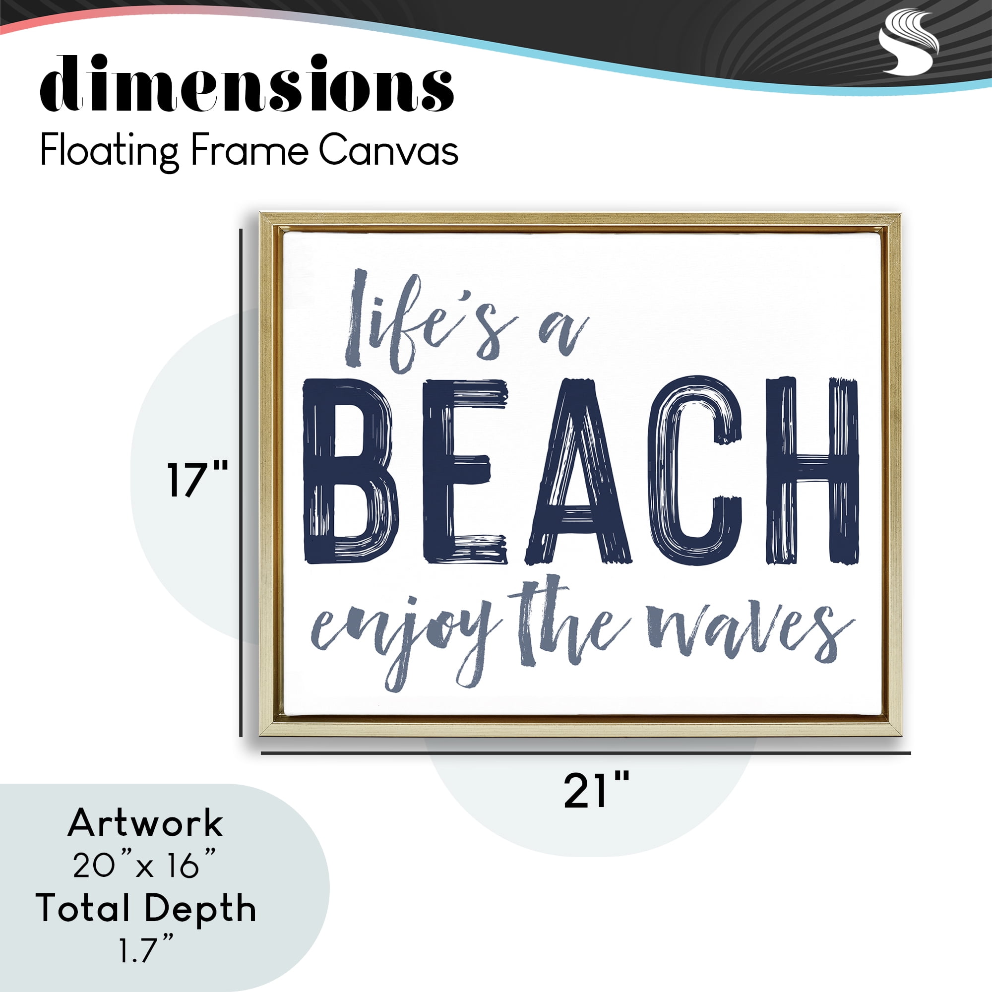 Summer Sentiment Enjoy Waves Gold Framed Floater Canvas Wall Art, design by Lettered and Lined