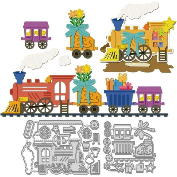 2Pcs Train Cart Metal Die Cuts Train Gift Cutting Dies Stencils for Card Making Flower Bow Star Train Album Decorative Embossing Paper Dies for DIY Photo Paper Scrapbooking Decor