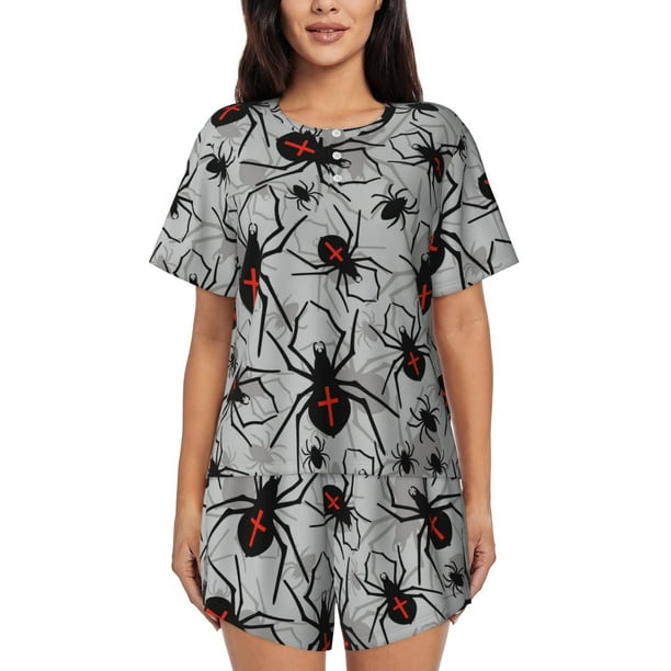 Fotbe Spiders Conjunto de Pijama Estampado para Mujer, 2 Piezas, Ropa de Dormir con Camiseta de Manga Corta y Shorts Suaves-Large