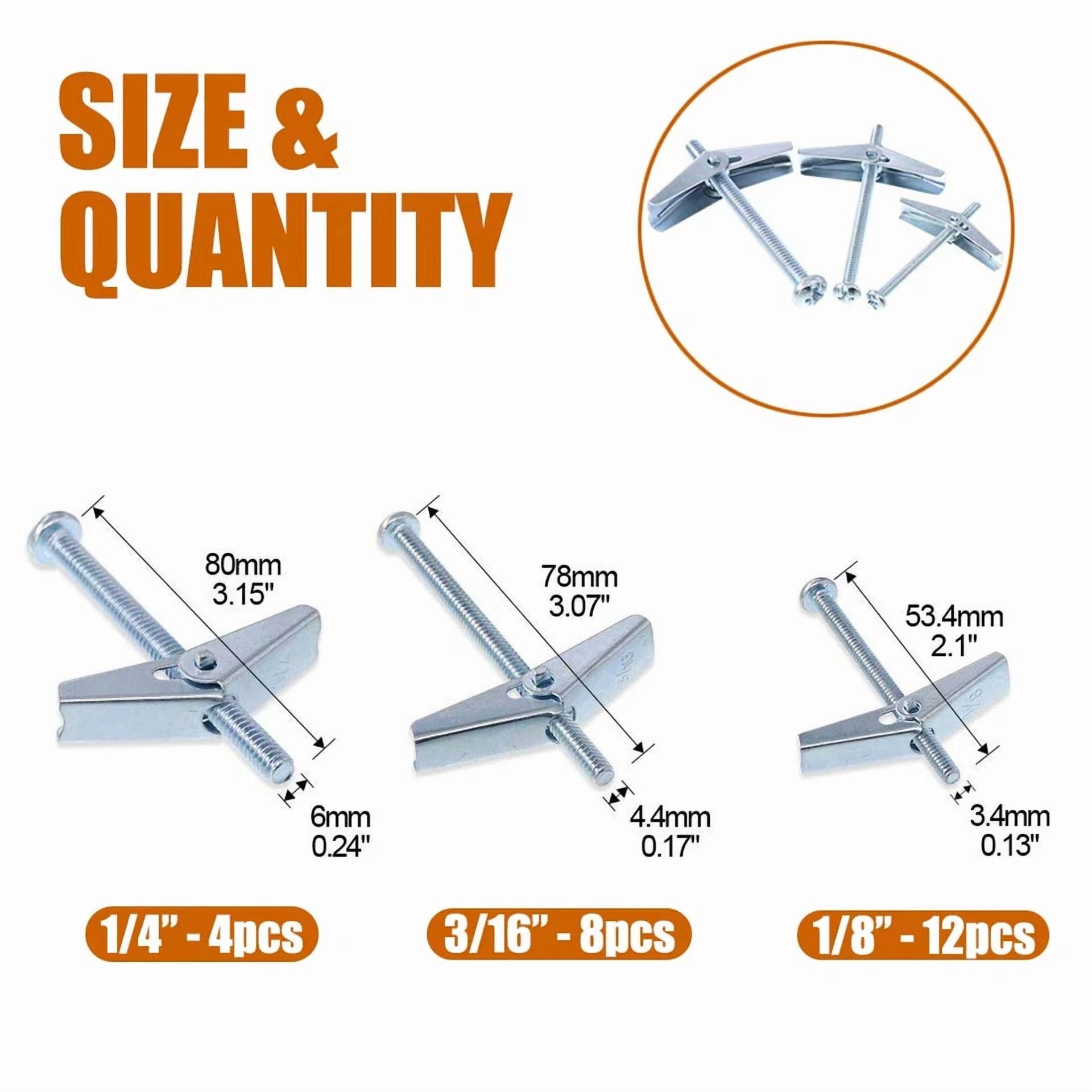 CIRCLE- 24Pcs Toggle Bolt And Wing Nut Assortment Kit For Drywall Hanging Heavy Items 1/