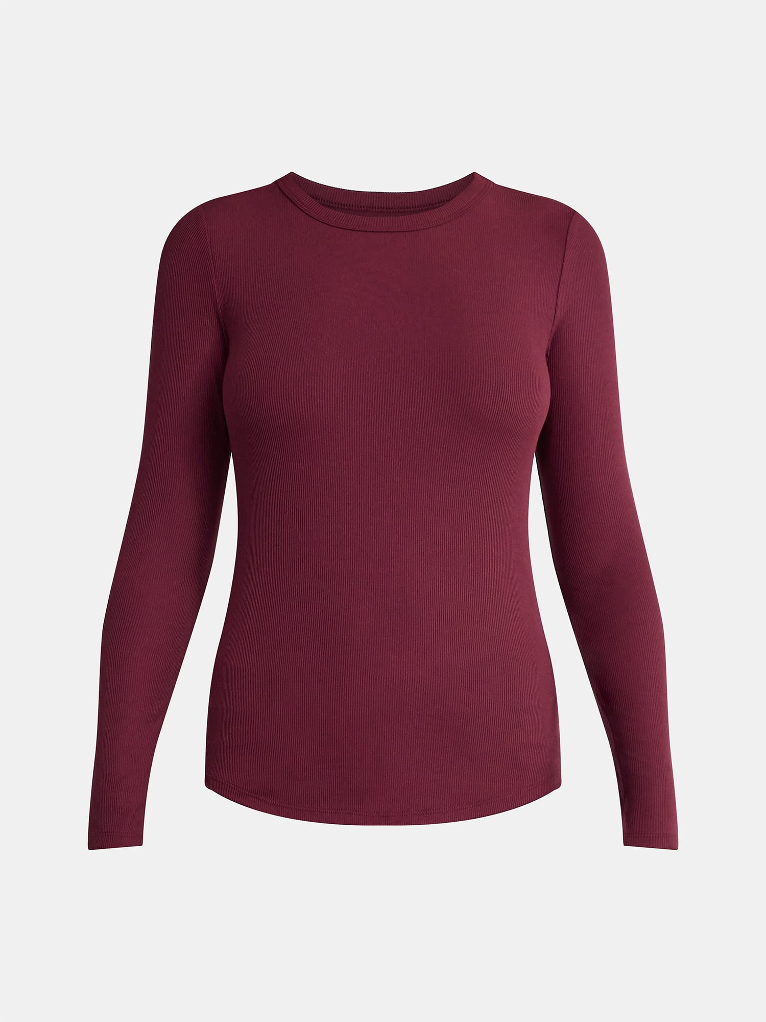 No Boundaries Ribbed Crewneck Tee with Long Sleeves, 1 or 2-Pack, Women's & Women's Plus XXS-XXL