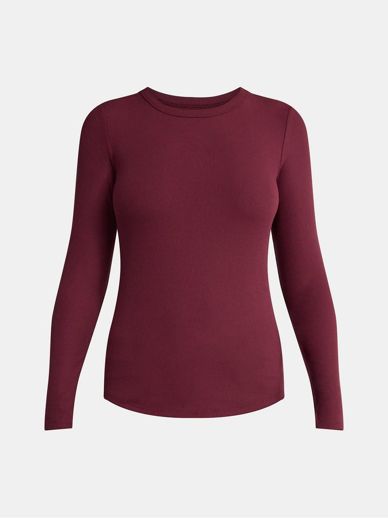 No Boundaries Ribbed Crewneck Tee with Long Sleeves, 1 or 2-Pack