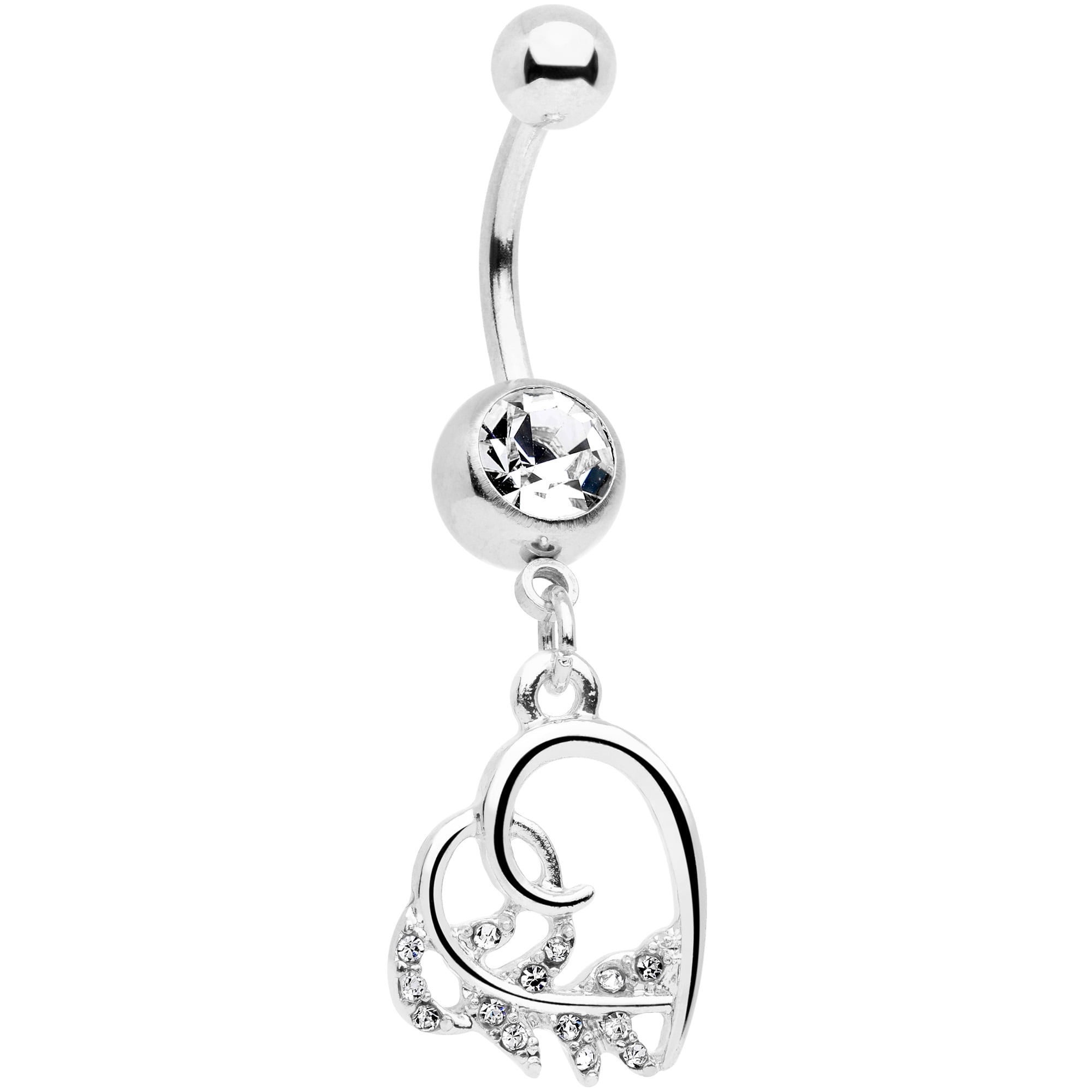 Body Candy Body Candy 14G 7/16" 316L Stainless Steel Navel Ring Piercing Clear Accent Heart