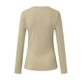 thumbnail image 4 of GEWSEY Long Sleeve Shirts for Women V Neck Ribbed Knit Fitted Fall Basic Tshirts Going Out Tops 2025 Casual Trendy Clothes (Beige, S), 4 of 5