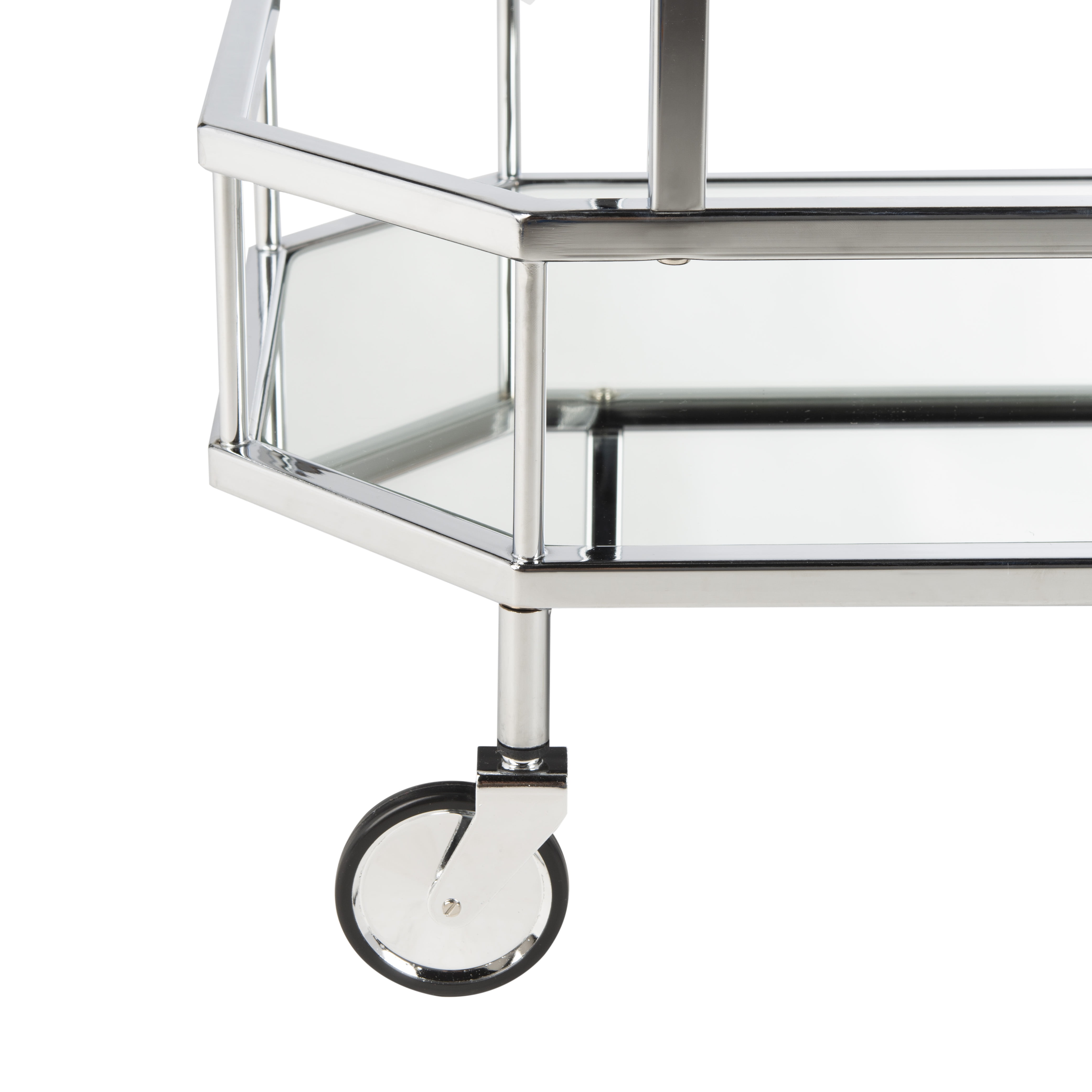 SAFAVIEH Silva 2 Tier Modern Glam Octagon Bar Cart with Casters, Silver