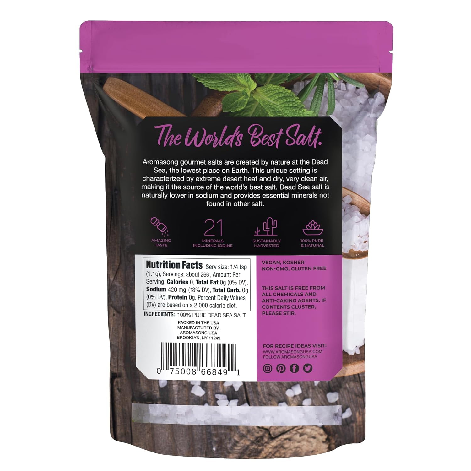 Aromasong Coarse Sea Salt Grinder Refill, Sun Dried Dead Sea Salt, 100% Natural, 5 lb Resealable Bag
