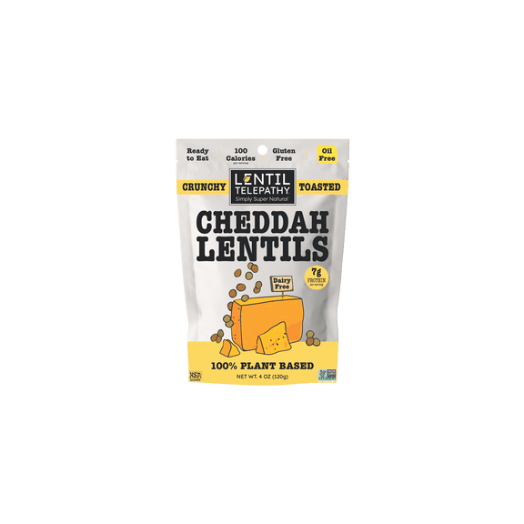 Lentil Telepathy Crunchy Toasted Snacks - Healthy Low Calorie Snacks, 100% Plant-Based Gluten Free Ready to Eat Straight from the Bag, Non-GMO, 4 Ounce Bags (Cheddah1Pack)