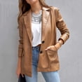 thumbnail image 4 of BKQCNKM Blazers for Women Womens Blazer Women's Warm Faux Leather Biker Jacket Zip Outer Jacket Lapel Short Jacket Wool Winter Top Leather Small Winter Coats for Women, Brown M, 4 of 6
