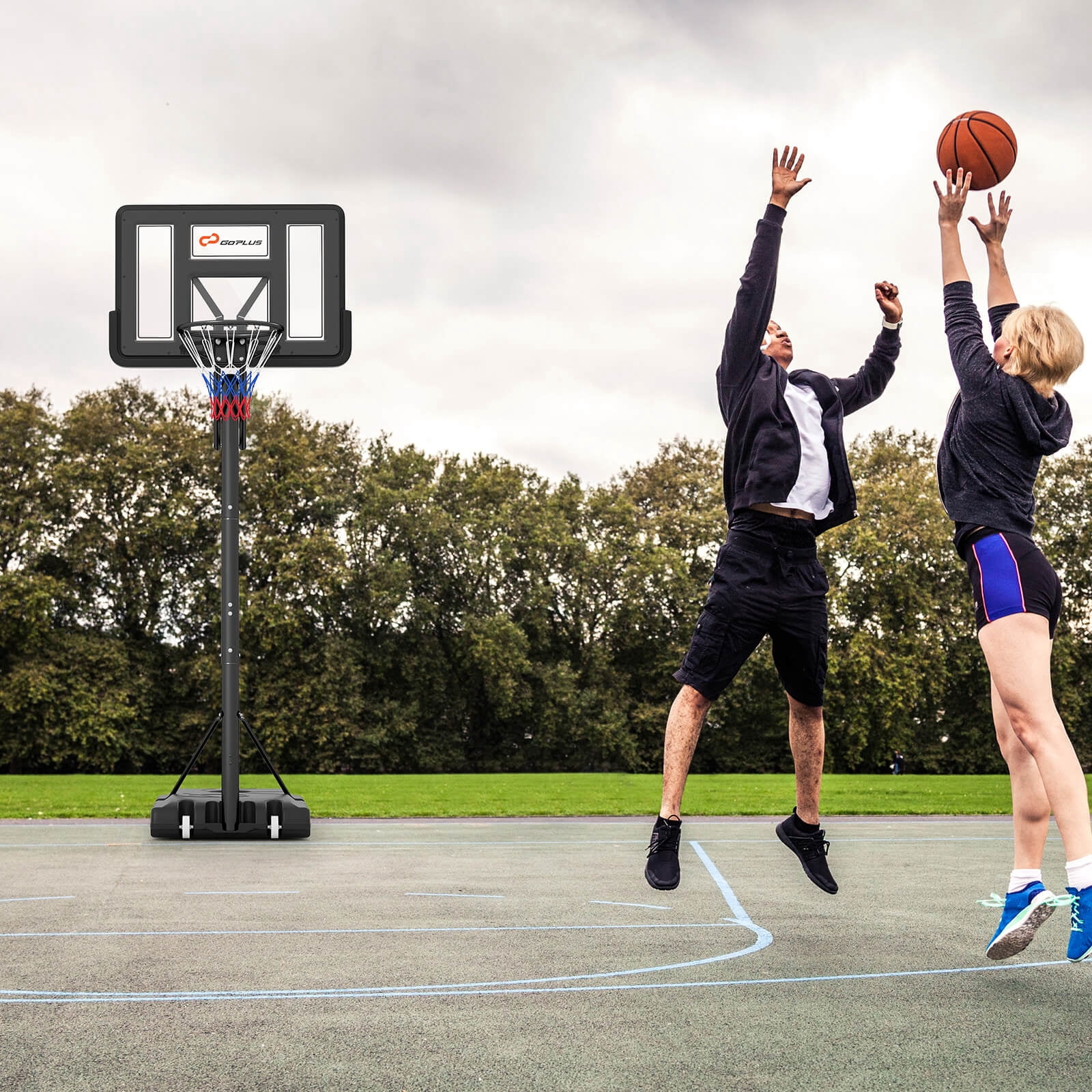 Costway 8ft-10ft Adjustable Height 44" Shatterproof Outdoor Portable Basketball System (Adult)
