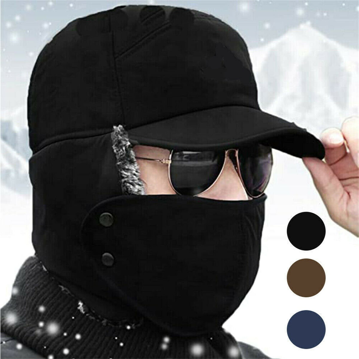 Unisex Adults Men Women's Ear Lap Faux Fur Fabric Hat Winter Ear Lap Hats Pack 3 