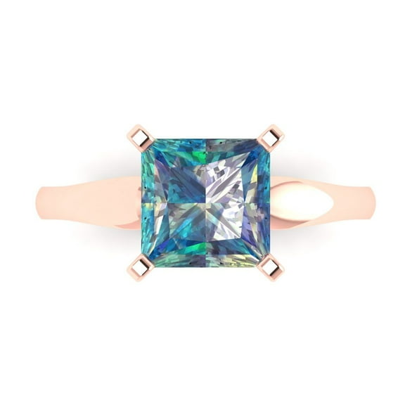 2.5 ctw Solitaire Anniversary Ring for Women | Princess Cut Blue Moissanite | Hyperallergenic Solid 14K Rose Gold