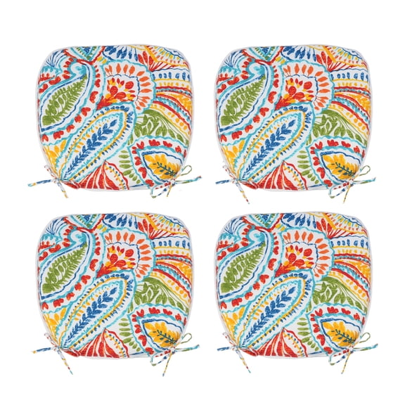 Set of 4 Black Red Paisley Outdoor Chair Cushions, Water-Repellent with Ties