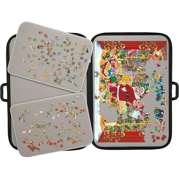 Tradeopia Boîte de Rangement Portable pour Puzzle Noir, jusqu'à 1000 Pièces, avec Plateaux de Tri et Plateau Détachable