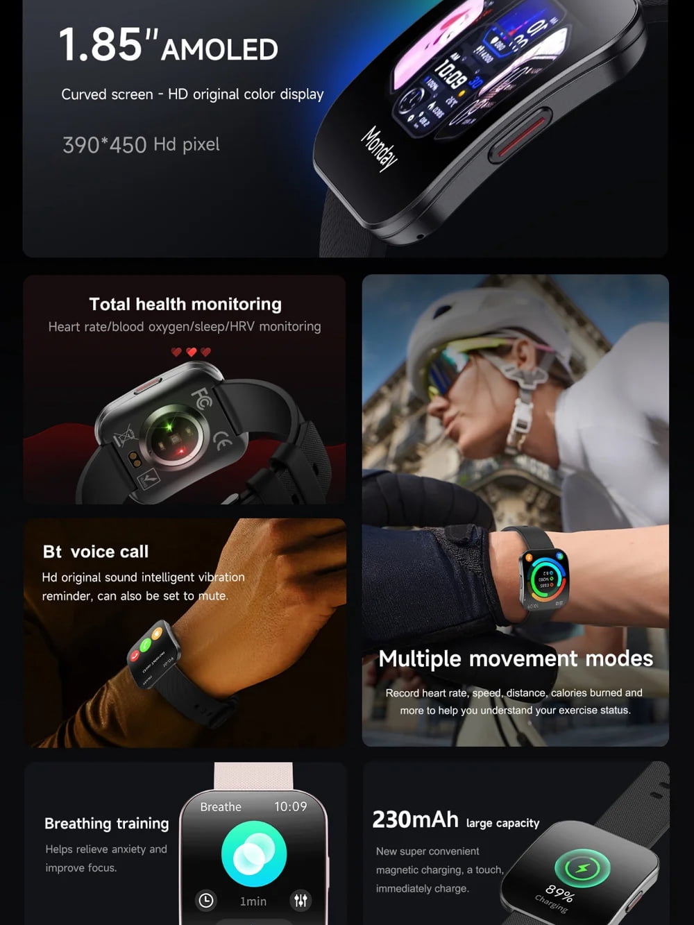 1.85-inch Curved Screen Smart Watch Bluetooth Call Message Notification