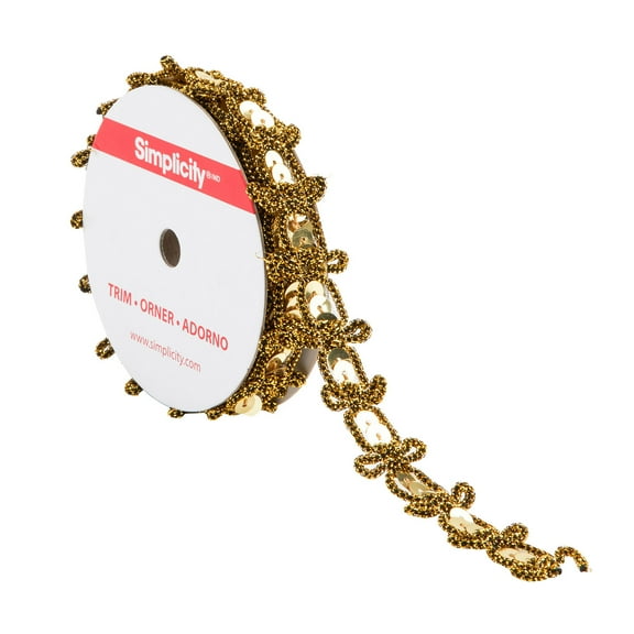 Simplicity Trim, Gold 5/8 inch Sequin Garland Trim Great for Apparel, Home Decorating, and Crafts, 3 Yards, 1 Each