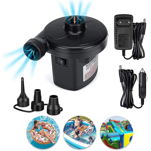 Inflador de bomba de aire eléctrico 2 en 1 desinflador, inflador con 3 boquillas, bomba de paletas CA 220 V-240 V / 12 V Piscina de paletas eléctrica, Bombas de paletas Bomba de cama de aire