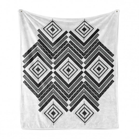 Abstract Soft Flannel Fleece Throw Blanket, Monochrome Lines Triangles Geometrical Arrangement, Cozy Plush for Indoor and Outdoor Use, 50" x 60", Dark Grey and White, by Ambesonne