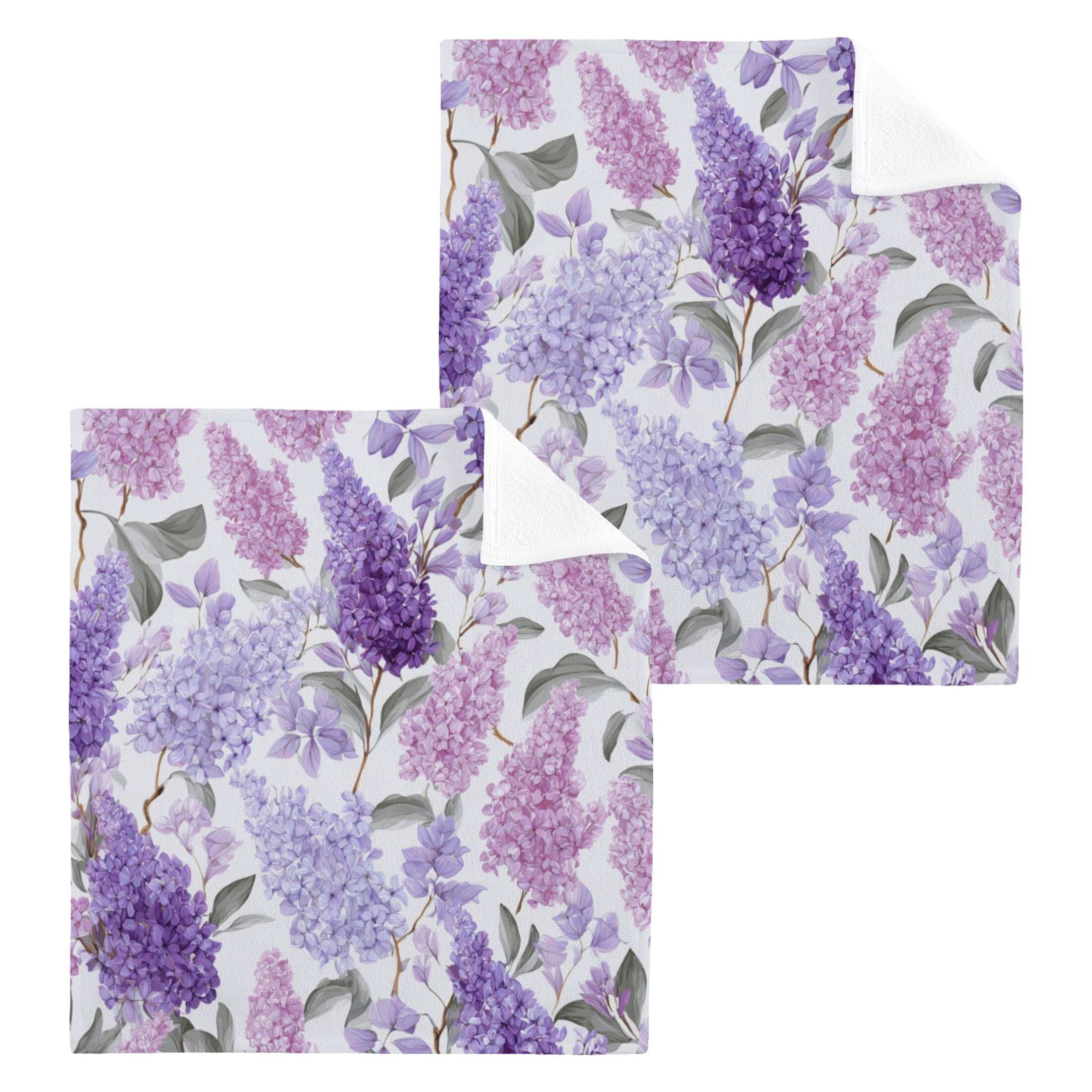Lavender 100% Cotton Face Towel 12x12in Soft Absorbent Washcloth Durable Printed Hand Towels for Bathroom Travel 6 Pcs