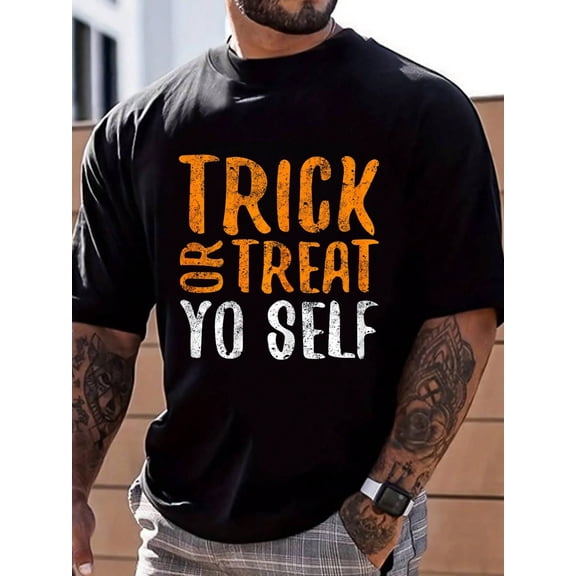 100% Cotton Trick Or Treat Yo Self T-Shirt Halloween Shirt T-Shirt Street Hip-Hop Style Men's T-Shirt