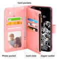 thumbnail image 3 of Compatible with Samsung Galaxy S20 Ultra 5G Wallet Phone Case and Tempered Glass Screen Protector Flower Faux Leather Flip Credit Card Holder Stand Zipper Cell Cover for S20ultra 20S G5 Women Pink, 3 of 9