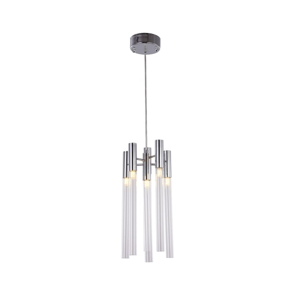 Bethel CHROME FRAME SINGLE PENDANT LIGHT WITH CLEAR GLASS TUBES