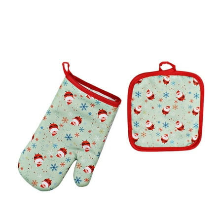 

NUOLUX 2pcs Christmas Microwave Oven Glove Mat Set Baking Anti-Hot Gloves Microwave Insulation Pad Cloth Oven Mitts Kitchen Dining Bakeware (Pattern 3)