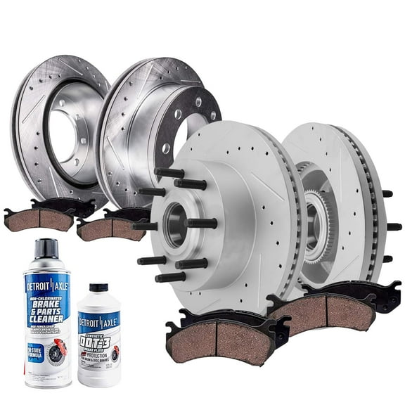 Detroit Axle - RWD Brake Kit for 2013-2022 Ford F-250 F-350 Super Duty Drilled and Slotted Disc Brake Rotors Ceramic Brakes Pads Replacement : 14.29" inch Front and Rear Rotor