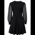 thumbnail image 2 of Robe Courte à Col en V pour Femmes, Smockée, Manches Longues, Taille Haute, Ligne A, Cocktail, Mini, Été Automne, Robes 2025, 2 of 10