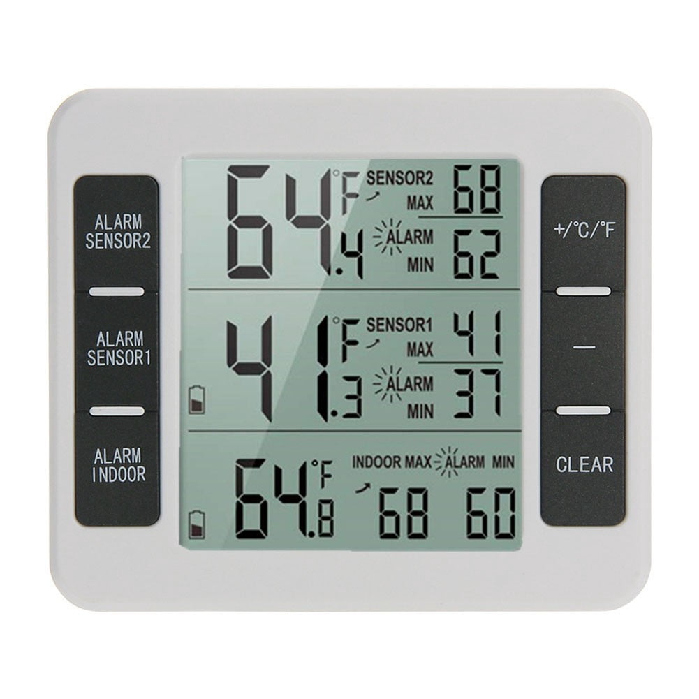 Indoor Outdoor Wireless Digital Freezer Alarm Thermometer Fridge Home 1-2 Sensor
