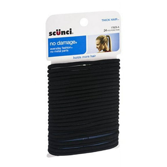 Scunci Thick Elastics Black, 24 ct