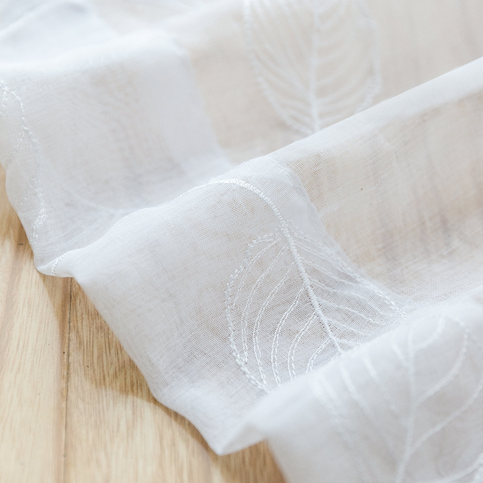 Curtainking White Sheer Curtains for Living Room Embroidered Leaf Window Curtains 84 inch Length light Filtering Drapes Rod Pocket 2 Panels White