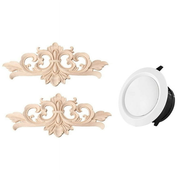 2 Pieces ABS Adjustable Air Vent Round Soffit Exhaust Vent 4 Inch with 2Pcs Vintage Wood Carved Decal Corner Onlay