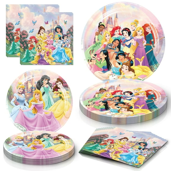 60 PCS Princess Birthday Party Supplies, Princess Tableware Set Includes 40 PCS Plates, 20 PCS Napkins for Boys Girls Birthday Party Baby Shower Decorations