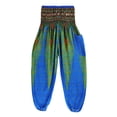 thumbnail image 3 of Indian Women Hippie Yoga Pants Harem Trousers Baggy Ruched Elastic Harem Trousers Blue, 3 of 10