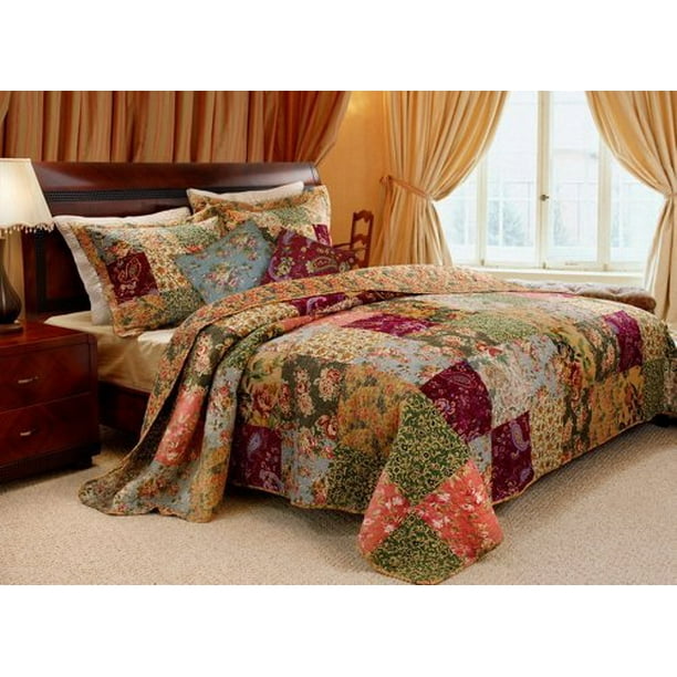 French Country Patchwork Quilted Bedspread Set Oversized King To The Floor Com French Country Patchwork Quilted, Oversized Bedspreads For King Beds