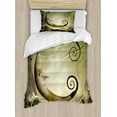 thumbnail image 1 of Tree Duvet Cover Set Twin Size, Absurt Illustration of Wooden Crescent Hanging on a Tree Branch, Decorative 2 Piece Bedding Set with 1 Pillow Sham, Pistachio Green and Green Brown, by Ambesonne, 1 of 3