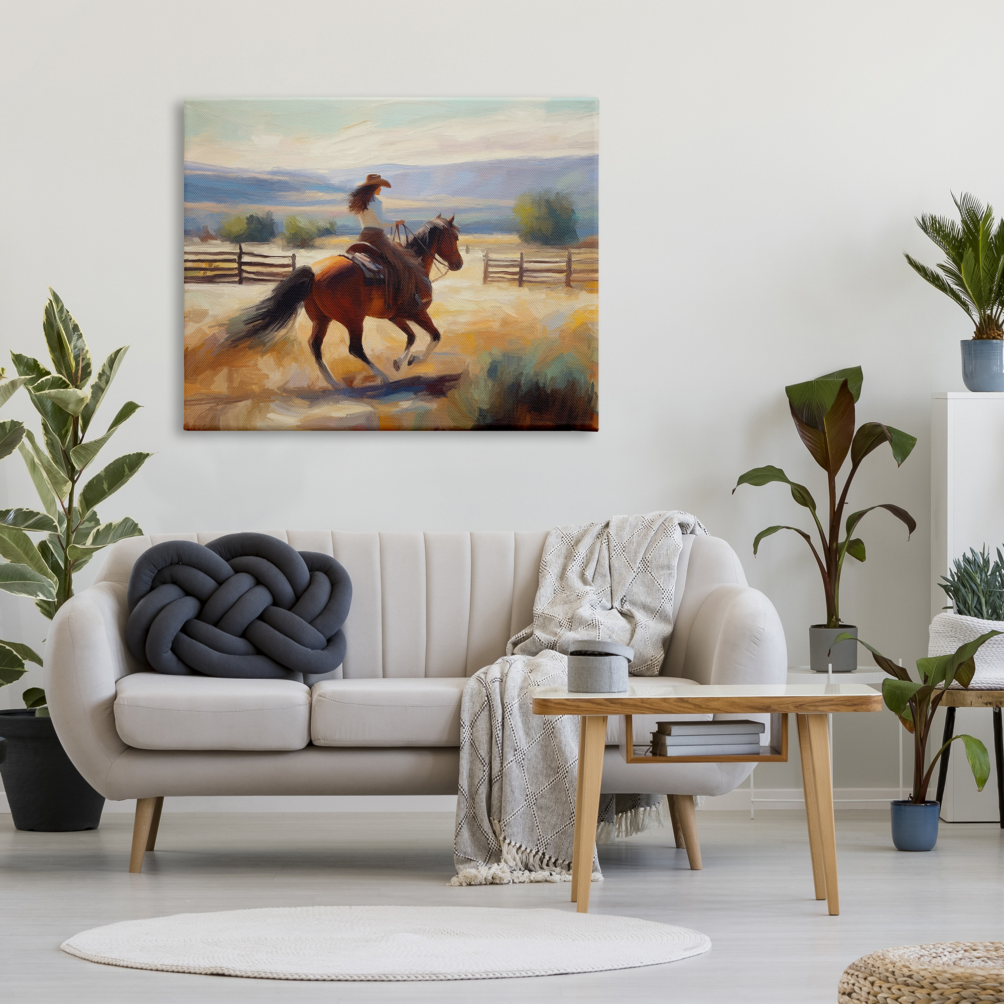 Stupell Industries Galloping Cowgirl Landscape Animals & Insects Painting Gallery Wrapped Canvas Art Print Wall Art, 48 x 36