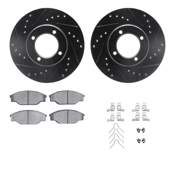 Dynamic Friction Company Front Brake Rotors-Drilled and Slotted-Black with 5000 Advanced Brake Pads includes Hardware 8512-76045