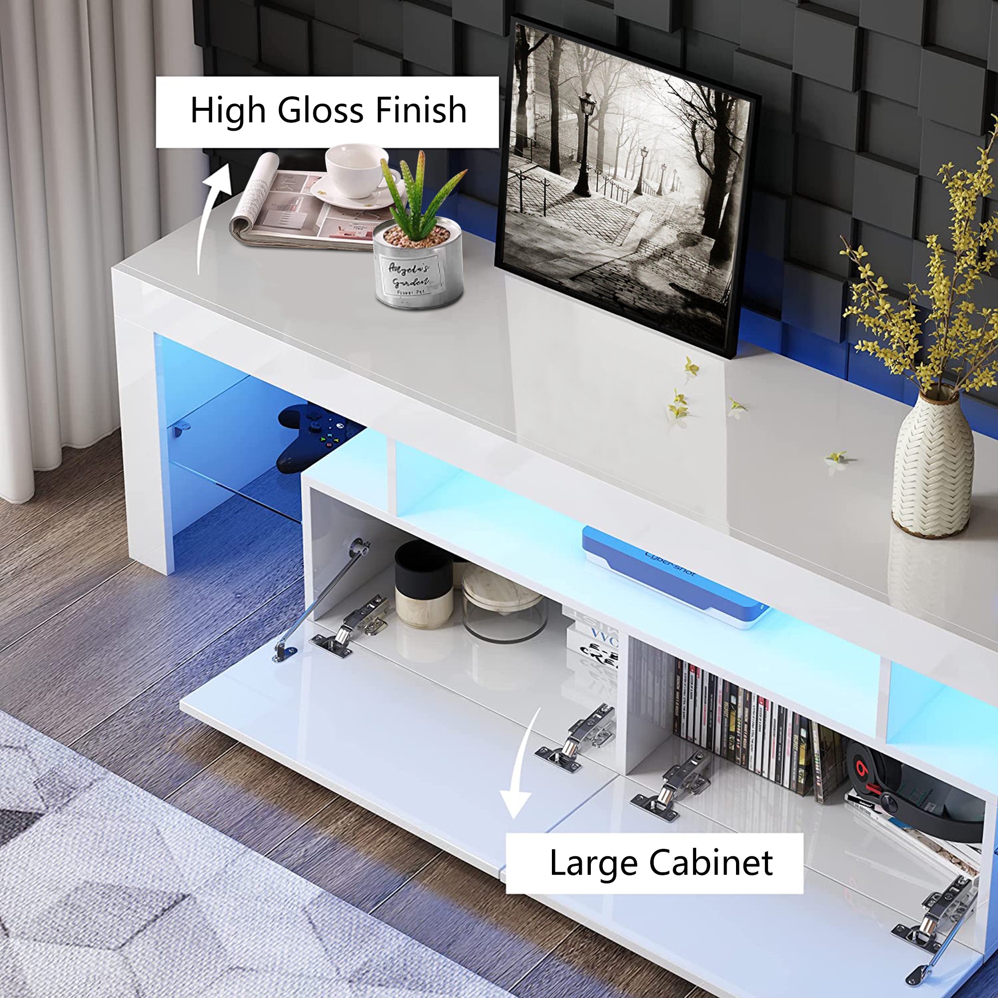 UHOMEPRO TV Stand for TVs up to 70" with RGB LED Lights photo 5