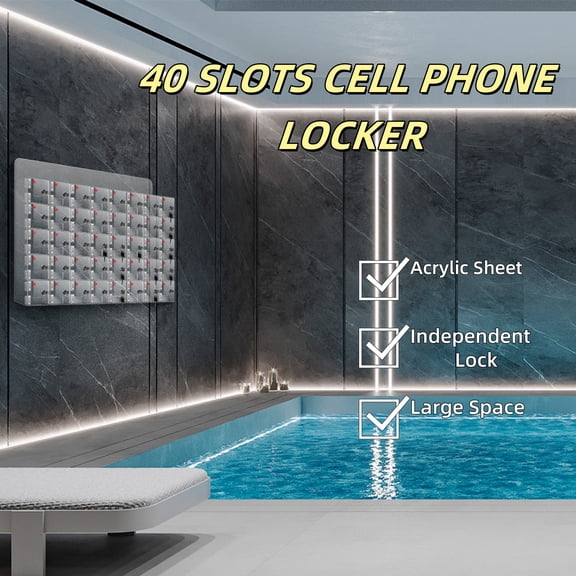 Cell Phone Locker Box 40-Slots, Wall-Mounted Storage Box with Keys for Schools, Offices, Swimming Pool, Clear