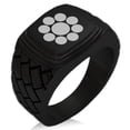 thumbnail image 1 of Stainless Steel Chiba Samurai Crest Geometric Pattern Step-Down Biker Style Polished Ring, 1 of 1