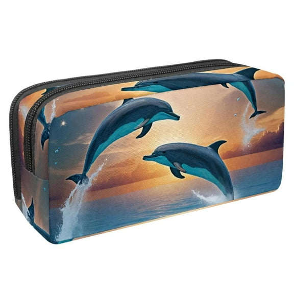 MUOOUM Pencil Case, Sea Dolphins Jumping Large Capacity Pencil Pouch Stationery Pen Bag