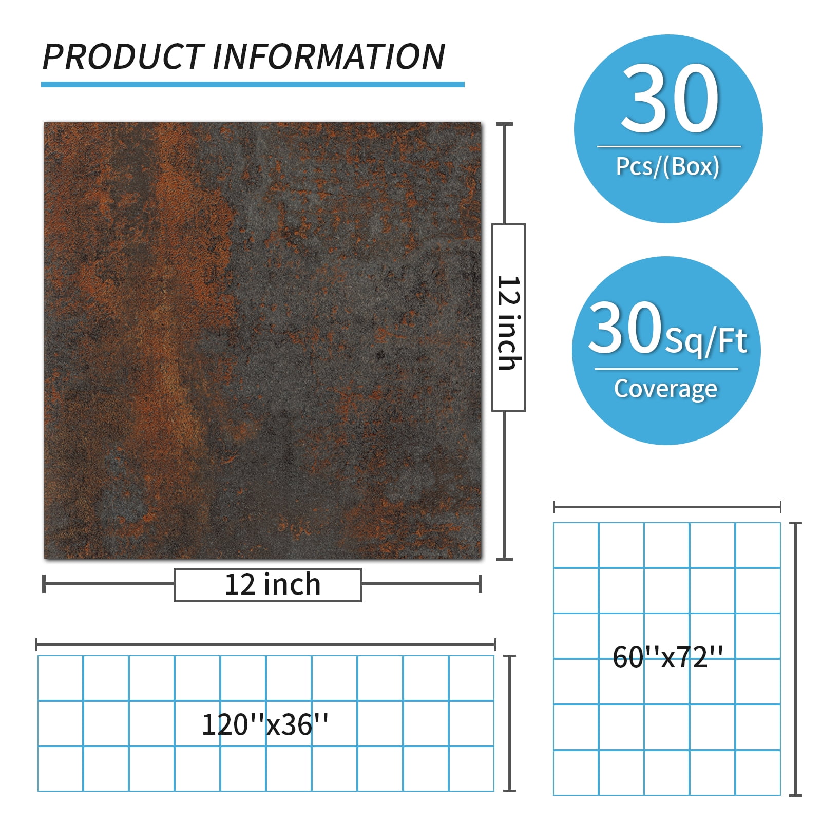 Art3d Peel and Stick Vinyl Floor Tiles,12x12 Inch Self-Adhesive Waterproof Flooring for Kitchen, Bathroom, 30-Pack, Rust Granite