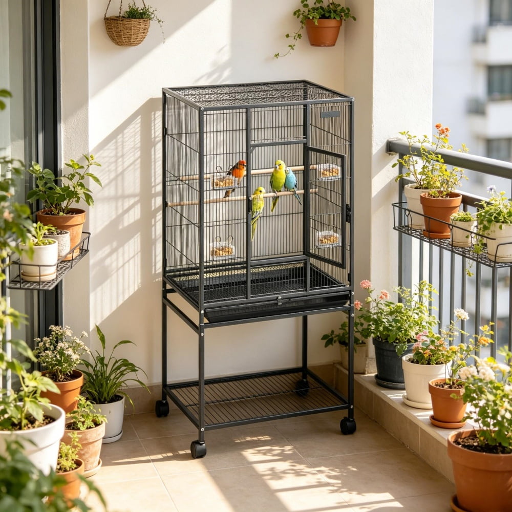 Wrought Iron Flight Bird Cage for Small to Medium Birds, 31.9 In Tall