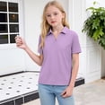 thumbnail image 2 of longantii Girls Polo Shirts Short Sleeve V Neck School Uniform Casual Collared Lapel Solid Color T-Shirts Purple 8-9 Years, 2 of 6