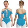 thumbnail image 1 of vastwit Combinaison de Danse Ballet à Manches Courtes avec Strass pour Filles, Vert 12, 1 of 6