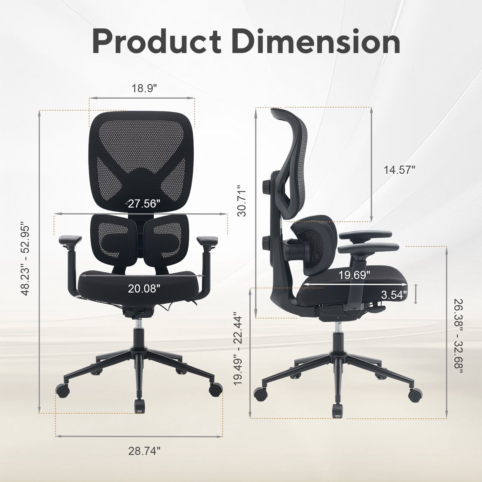 Nouhaus Ergo Morph Black Mesh Ergonomic High Back Office Chair with 2-Zone Lumbar Support for Home Office & Gaming