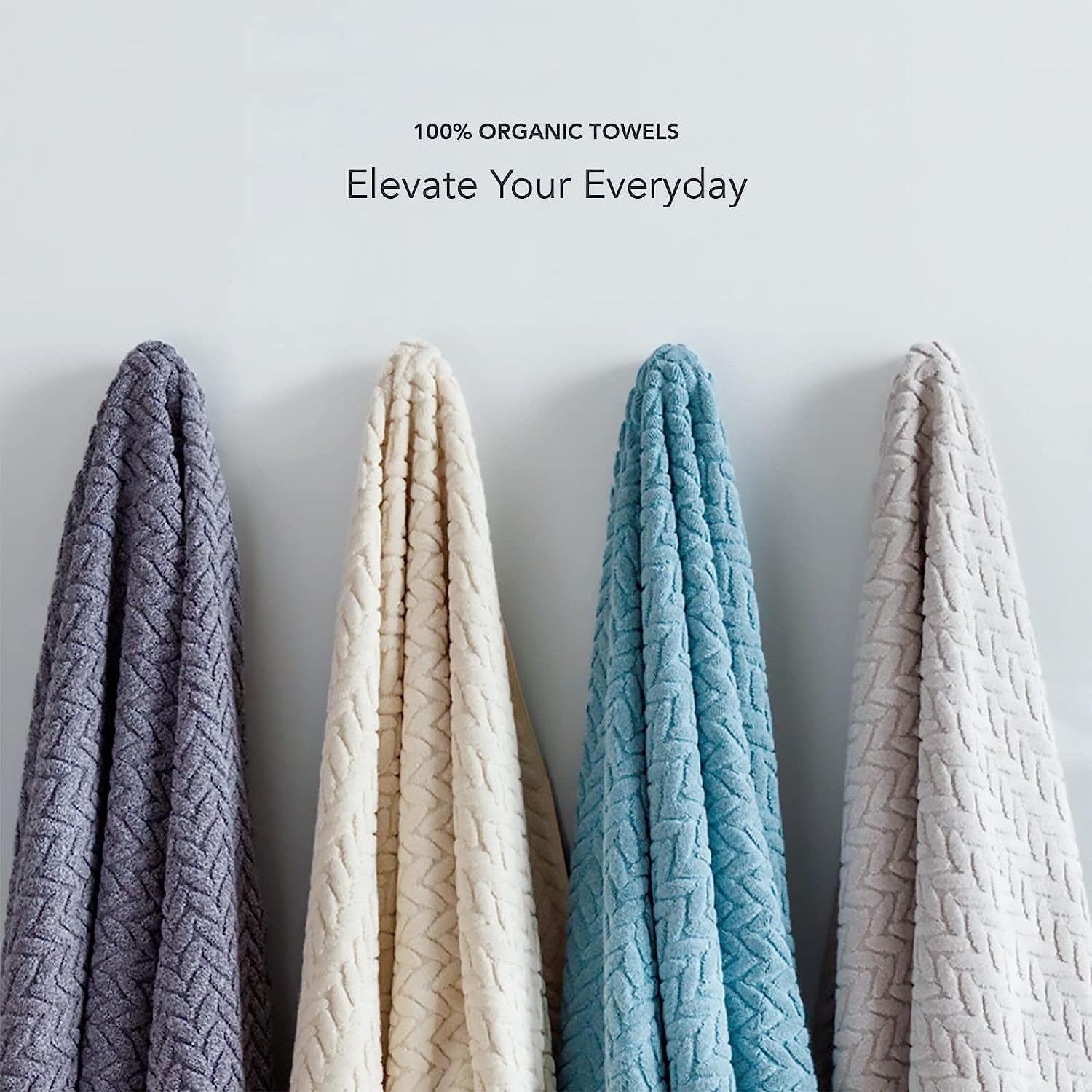 Texere 100% Organic Cotton Jacquard 650 GSM Premium Bath Towel Sets - Extra Absorbent Quick Dry and Plush (Cable, Birch, 4 Bath Towels)